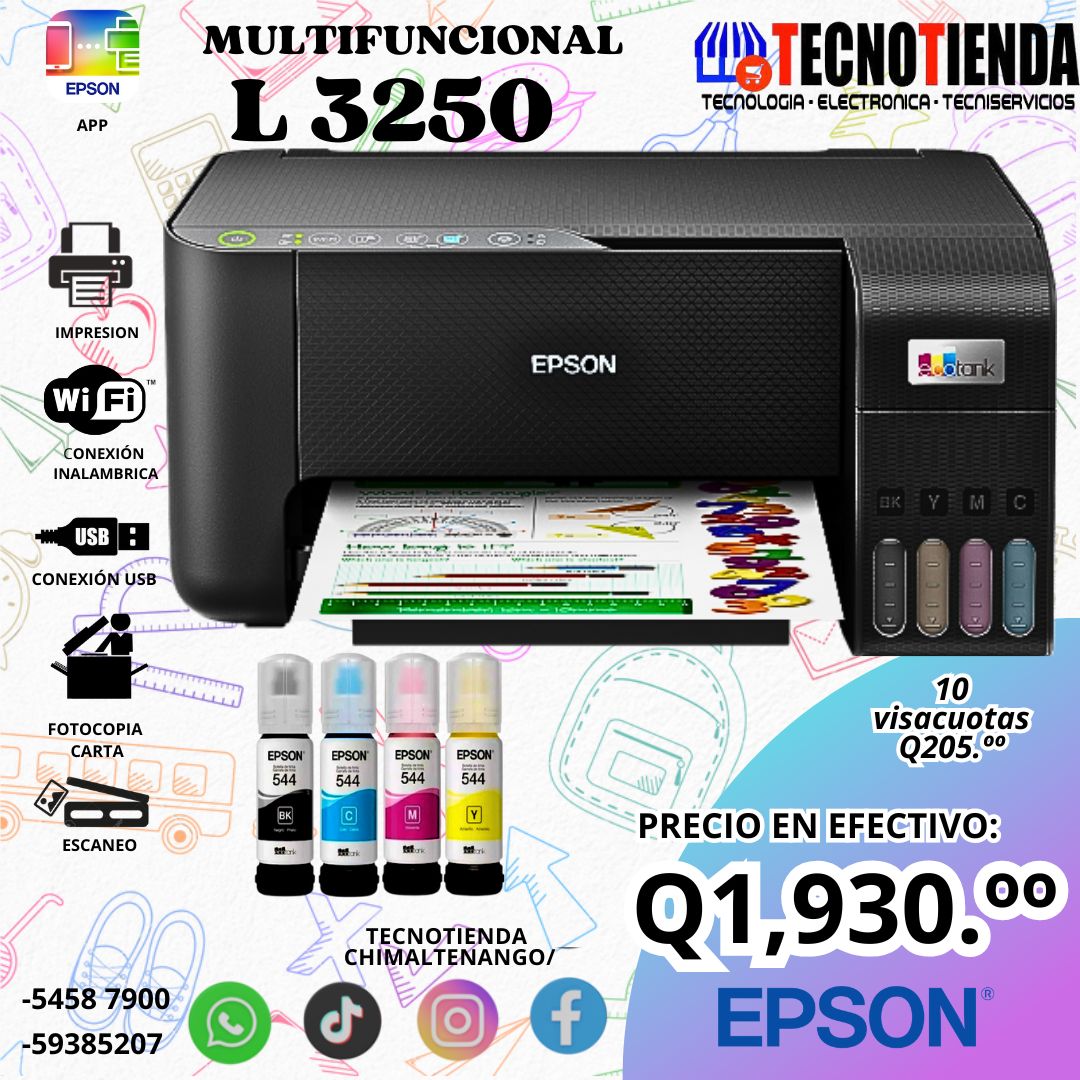 IMPRESORA EPSON L3250 MULTIFUNCIONAL INALAMBRICA, TINTA CONTINUA DE FABRICA